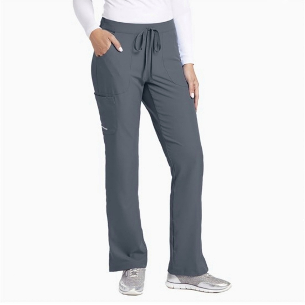 🩶 Skechers by Barco Scrub Pants Womens Medium Petite Gray Stretch Cargo Medical